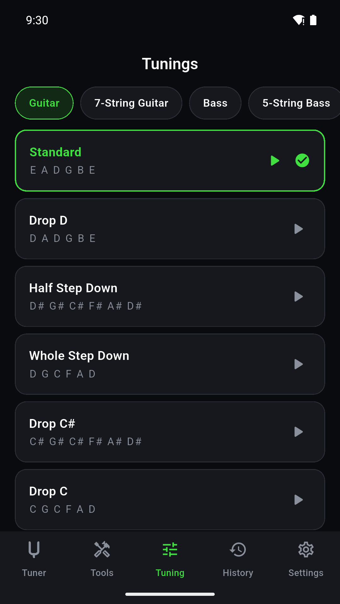 Alternate tunings for guitar and bass
