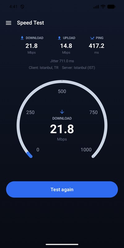 Speed test results